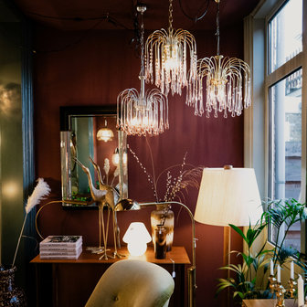 Vintage Murano glazen teardrop kroonluchter hanglamp chroom roze | Sprinkelhop