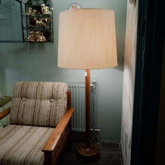 Mid century Deense teak vloerlamp stoffen kap | Sprinkelhop