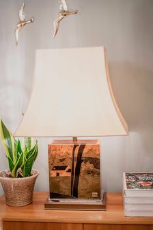 Vintage Franse tafellamp Jean Claude Mahey stoffen kap | Sprinkelhop