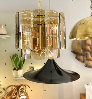 Vintage messing rookglazen platen hanglamp | Sprinkelhop