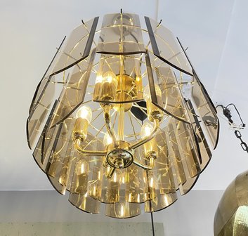 Vintage messing rookglazen platen hanglamp | Sprinkelhop