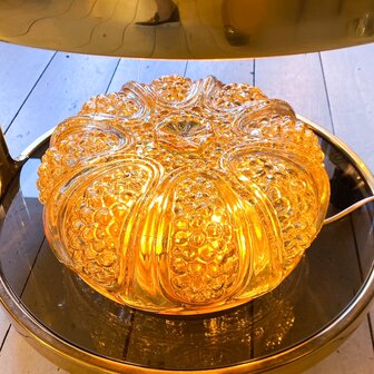 Vintage glazen plafondlamp ribbels en bubbles geel | Sprinkelhop