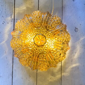 Vintage glazen plafondlamp ribbels en bubbles geel | Sprinkelhop