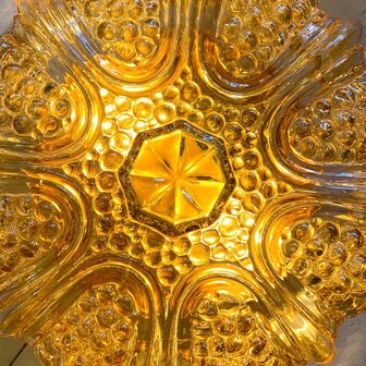 Vintage glazen plafondlamp ribbels en bubbles geel | Sprinkelhop