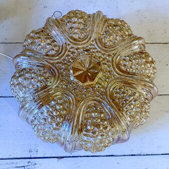 Vintage glazen plafondlamp ribbels en bubbles geel | Sprinkelhop