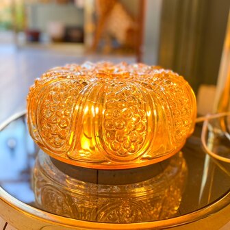 Vintage glazen plafondlamp ribbels en bubbles geel | Sprinkelhop