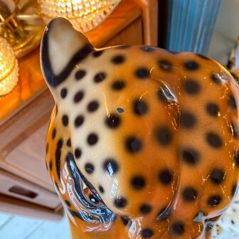 Vintage XL zittende panter luipaard porselein | Sprinkelhop