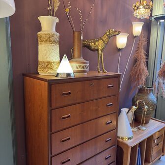 Vintage midcentury teak Deense ladekast met 6 lades | Sprinkelhop