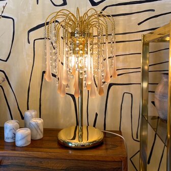 Vintage teardrop tafellamp muranoglas roze en transparant | Sprinkelhop