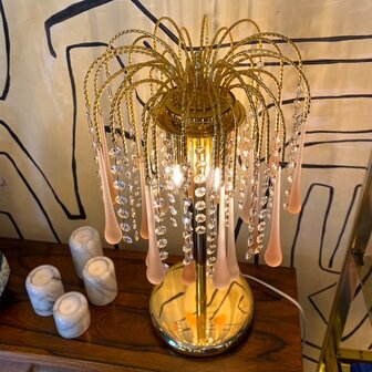 Vintage teardrop tafellamp muranoglas roze en transparant | Sprinkelhop