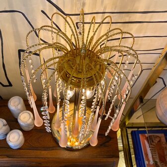 Vintage teardrop tafellamp muranoglas roze en transparant | Sprinkelhop