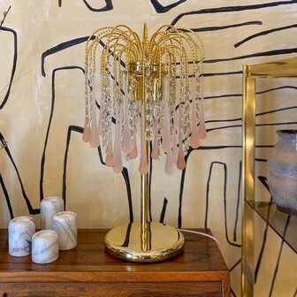 Vintage teardrop tafellamp muranoglas roze en transparant | Sprinkelhop