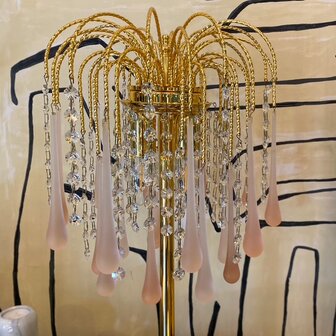 Vintage teardrop tafellamp muranoglas roze en transparant | Sprinkelhop