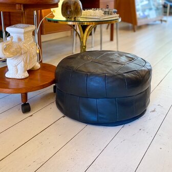 Vintage ronde poef leer bruin | Sprinkelhop