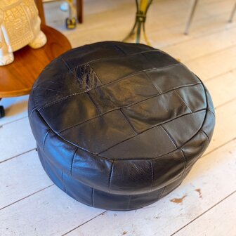 Vintage ronde poef leer bruin | Sprinkelhop