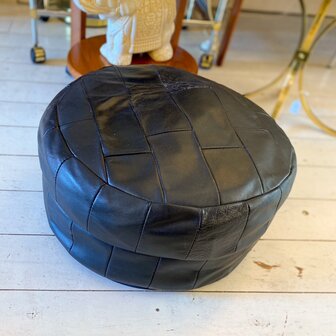 Vintage ronde poef leer bruin | Sprinkelhop