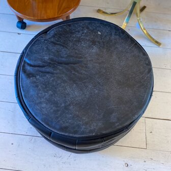 Vintage ronde poef leer bruin | Sprinkelhop