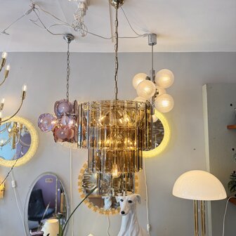 Vintage messing rookglazen platen hanglamp kroonluchter 3-laags | Sprinkelhop