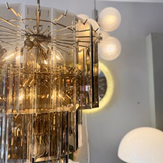 Vintage messing rookglazen platen hanglamp kroonluchter 3-laags | Sprinkelhop