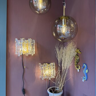 Vintage JT Kalmar frosted ice glass messing wandlamp | Sprinkelhop