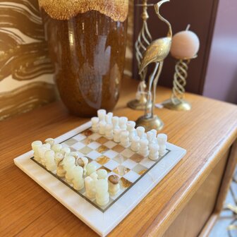 Vintage klein marmeren schaakspel wit onyx | Sprinkelhop
