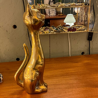 Vintage messing zittende kat beeld | Sprinkelhop