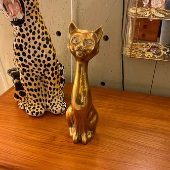 Vintage messing zittende kat beeld | Sprinkelhop