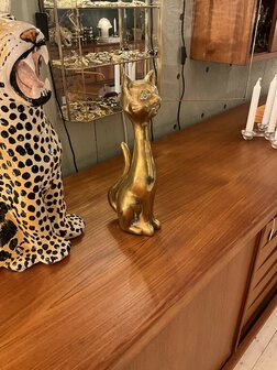 Vintage messing zittende kat beeld | Sprinkelhop