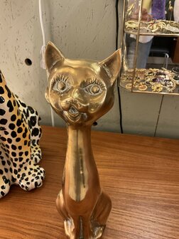 Vintage messing zittende kat beeld | Sprinkelhop