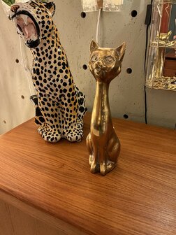 Vintage messing zittende kat beeld | Sprinkelhop