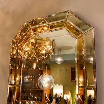 Vintage rechthoekige goudkleurige rookglazen spiegel facet geslepen octagon| Sprinkelhop