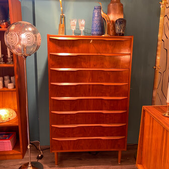 Vintage zeldzame midcentury teak Deense ladekast met 8 lades | Sprinkelhop