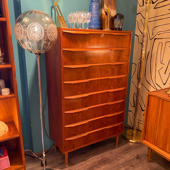 Vintage zeldzame midcentury teak Deense ladekast met 8 lades | Sprinkelhop