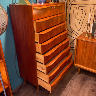 Vintage zeldzame midcentury teak Deense ladekast met 8 lades | Sprinkelhop