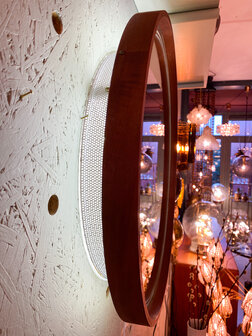 Vintage Hillebrand ronde spiegel teak met verlichting | Sprinkelhop