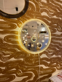 Hillebrand vintage plexiglazen ronde spiegel met verlichting | Sprinkelhop