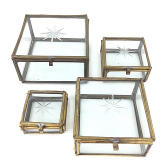 Set van 4 messing glazen (sieraden)doosjes 