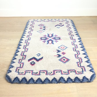 Vintage vloerkleedje roze blauw ecru