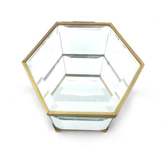 Messing hexagon pronkdoosje geslepen glas | Sprinkel + Hop