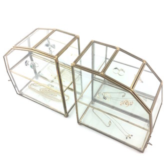 Set van twee mini messing glazen vitrinekastjes hemel | Sprinkel + Hop