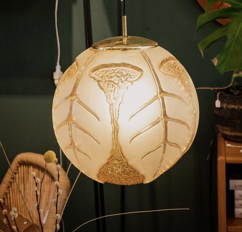 Peill Putzler glazen hanglamp globe amber leaf | Sprinkelhop