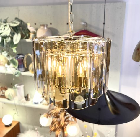 Vintage messing rookglazen platen hanglamp | Sprinkelhop