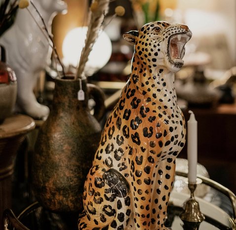 Vintage keramieken luipaard tijger beeld | Sprinkelhop