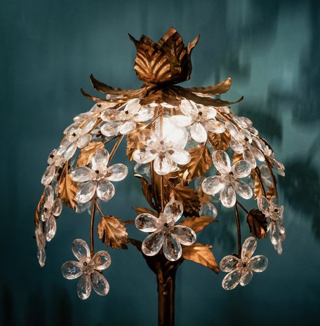 Banci Firenze vintage goud vergulde vloerlamp kristallen bloemen| Sprinkelhop