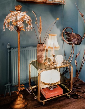 Banci Firenze vintage goud vergulde vloerlamp kristallen bloemen| Sprinkelhop