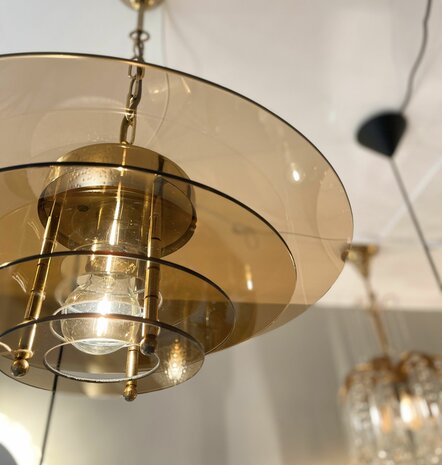 Vintage messing rookglazen schijven hanglamp | Sprinkelhop