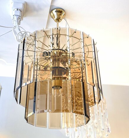 Vintage messing rookglazen platen hanglamp | Sprinkelhop