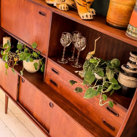 Mid century teak houten highboard  | Sprinkelhop