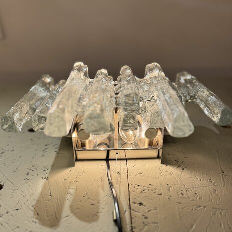 Grote vintage JT Kalmar frosted ice glass wandlamp | Sprinkelhop