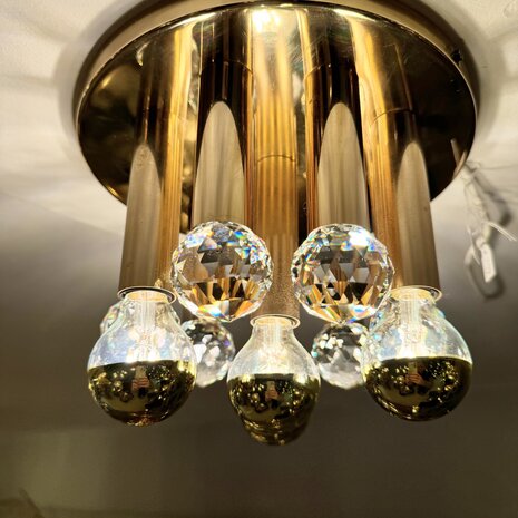 Messing Hollywood Regency kristalglazen plafonnière Ernst Palme | Sprinkelhop